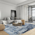 9x12 Area Rugs for Living Room: Washable Abstract Blue Gold Badroom Carpet | - Image 3