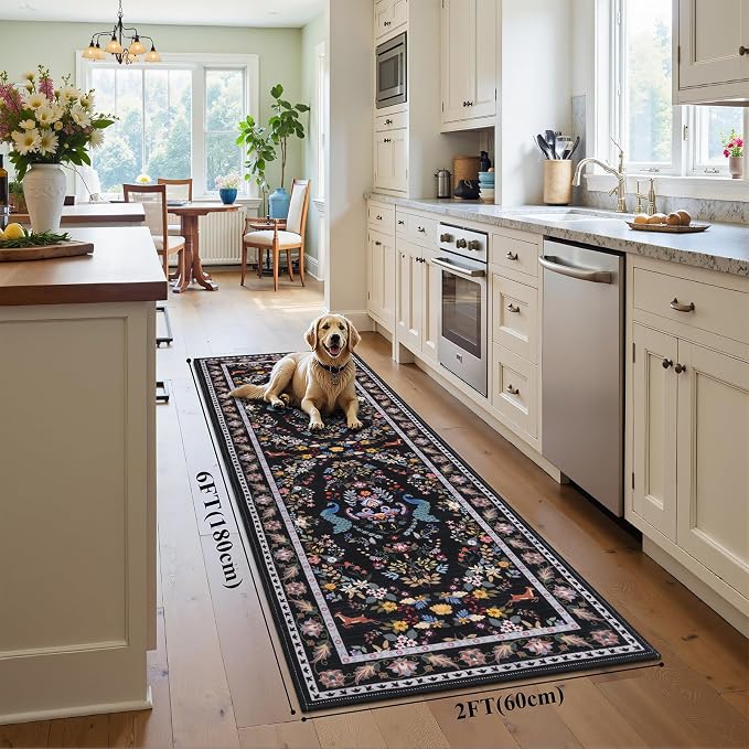 HEBE Hallway Runner Rug 2'x6', Washable Non Slip Kitchen Rug Runner | Soft Boho - Image 2