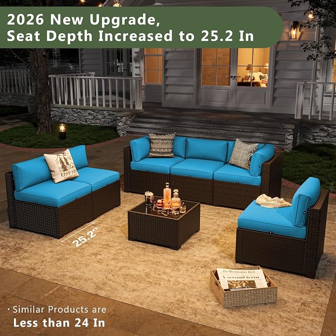 Aoxun 7 Piece Patio Furniture Set, Wicker Rattan Patio Sectional Sofa, Outdoor - Image 2