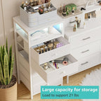 BOLUO White Dresser with 5 Drawers Tall Nightstand with Charging Station and - Image 4