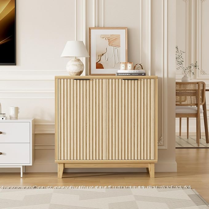 Fluted Cabinet with Storage, 2 Doors Sideboard Buffet, Mid Century Modern - Image 7