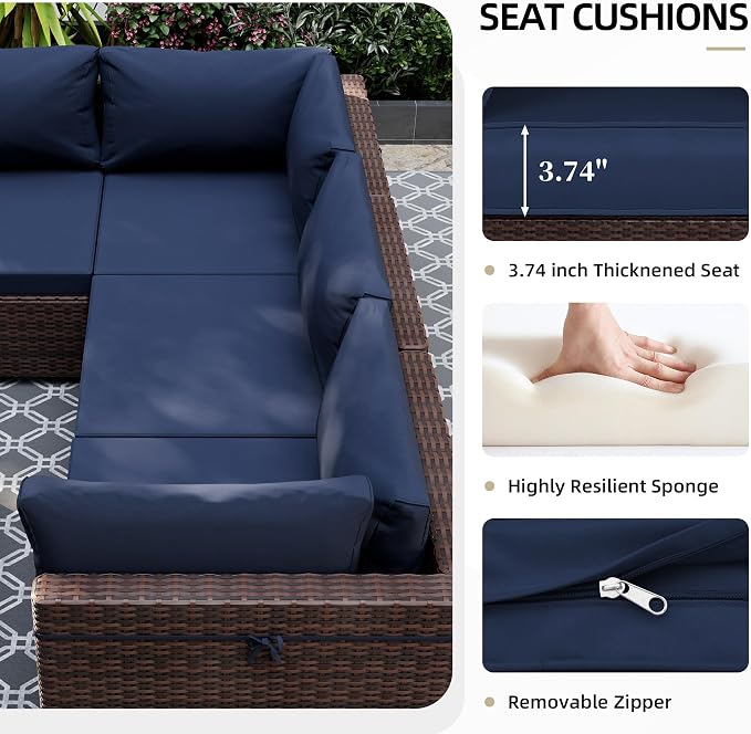 UPHA 9 Pieces Patio Furniture Sets, Wicker Outdoor Sectional Sofa Couch - Image 5