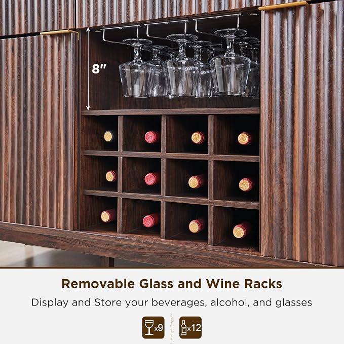 OKD Fluted Wine Bar Cabinet, 3 Drawers, 4 Glass Holders & 12 Wine Racks - Image 5