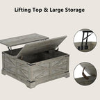 Furnideco 35.5''W Square Coffee Table Farmhouse Lift top Coffee Table - Image 7