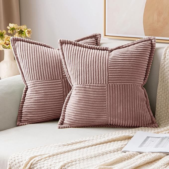 MIULEE Blush Pink Corduroy Decorative Euro Sham Pillow Covers 24x24 Inch by MIULEE