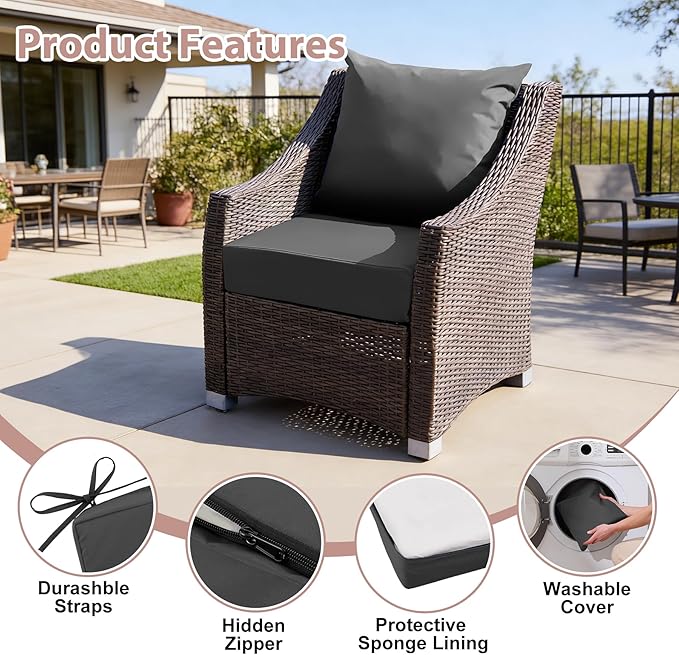 Outdoor Deep Seat Cushion Set, 24x24 Inch Water-Resistant & Fade-Resistant - Image 5