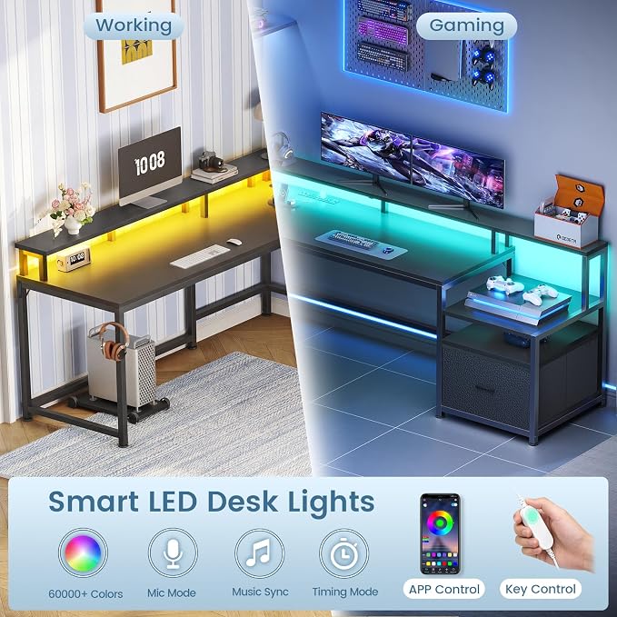 SEDETA 66" L Shaped Desk with Power Outlet, Reversible Home Office Computer - Image 9