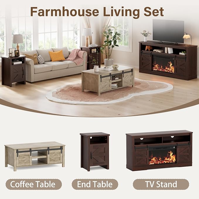 JUMMICO Farmhouse Nightstand, Modern Bedside Table - Image 3