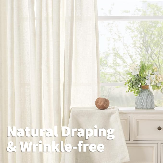 YoungsTex Ivory Linen Curtains 63 Inch Length - Image 5