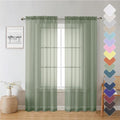 Sage Green Sheer Curtains 72 Inches Long 2 Panels Set, Rustic Voile Window by Lecloud