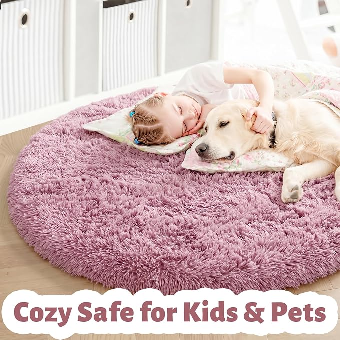Amdrebio Mauve Pink Big Round Fuzzy Rug 6Ft - Image 5