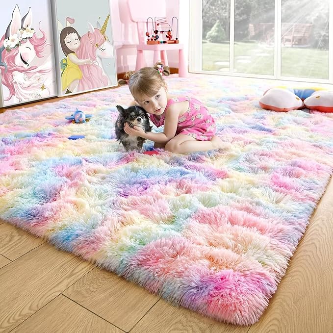 5x7 Rainbow Fluffy Soft Area Rug Non-Slip by ModernHomeDecor