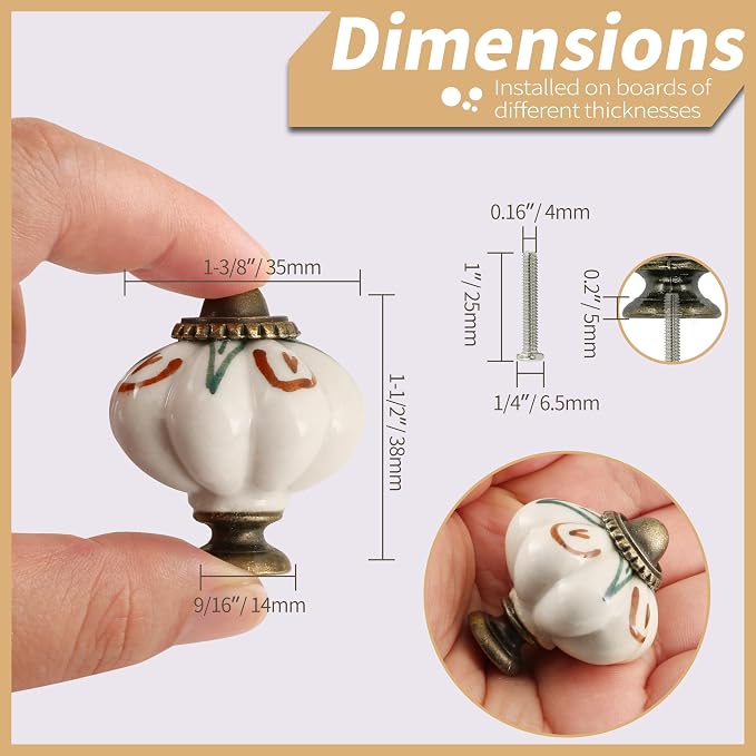 Ivory Pumpkin Knobs 6 Pack Ceramic Cabinet Knobs Vintage Drawer Pulls - Image 4