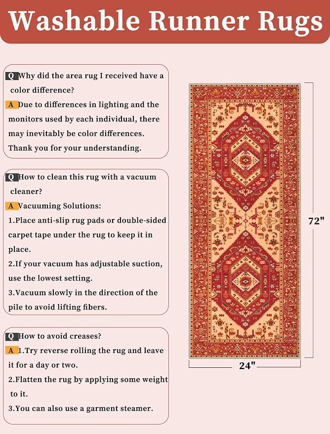 SERISSA 2x6 Washable Non Slip Boho Runner Rug - Image 2