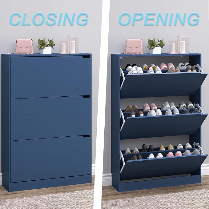 BORNOON Shoe Cabinet with 3 Flip Drawers, Hidden Wood Shoe Cabinet, - Image 5