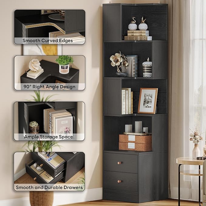 IRONCK Corner Bookshelf, 70.87" Tall Corner Bookcase - Image 3