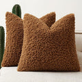 Faux Fur Throw Pillow Covers 24x24 Inch Set of 2 Boucle Neutral Decorative by Woaboy