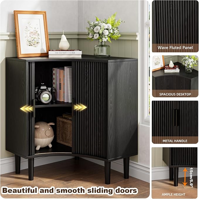 Lxsxlome Fluted Corner Cabinet, Small Corner Floor Cabinet - Image 4