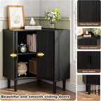 Lxsxlome Fluted Corner Cabinet, Small Corner Floor Cabinet - Image 4