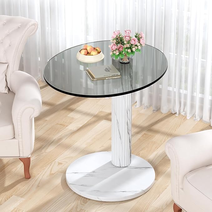 Hooseng Glass Round Coffee Table End Table, 22-Inch Modern Tempered Transparent by Hooseng