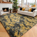 Amdrebio Black Gold Grey Fuzzy Area Rug 4x6 by Amdrebio