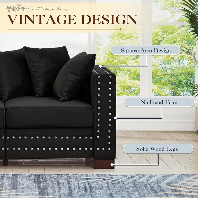 2 Piece Velvet Couch and Loveseat Sets, Mid Century Modern Couch - Image 4