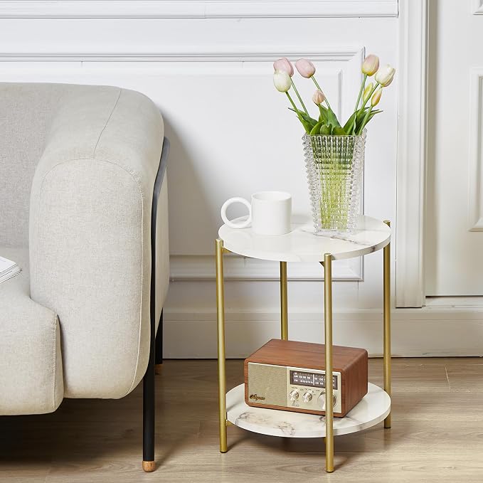 Gawicpy 2 Tier Round Side Table, Folding End Tables Coffee Table Simplistic - Image 6