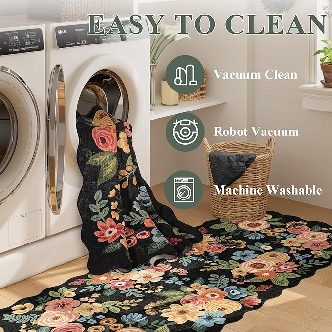 DUKINO 2.6x8 Runner Rug, Floral Washable Kitchen Rugs Non Slip, Stain Resistant - Image 6