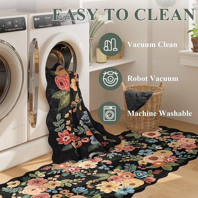 DUKINO 2.6x10 Runner Rug for Hallway, Floral Washable Rug Non Slip, Low Pile - Image 6