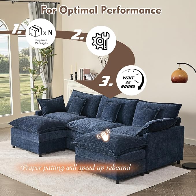 GOSUHI 108" U Shaped Couch, Modular Sectional Sofa, 3-Seater Comfy Cloud Couch - Image 7