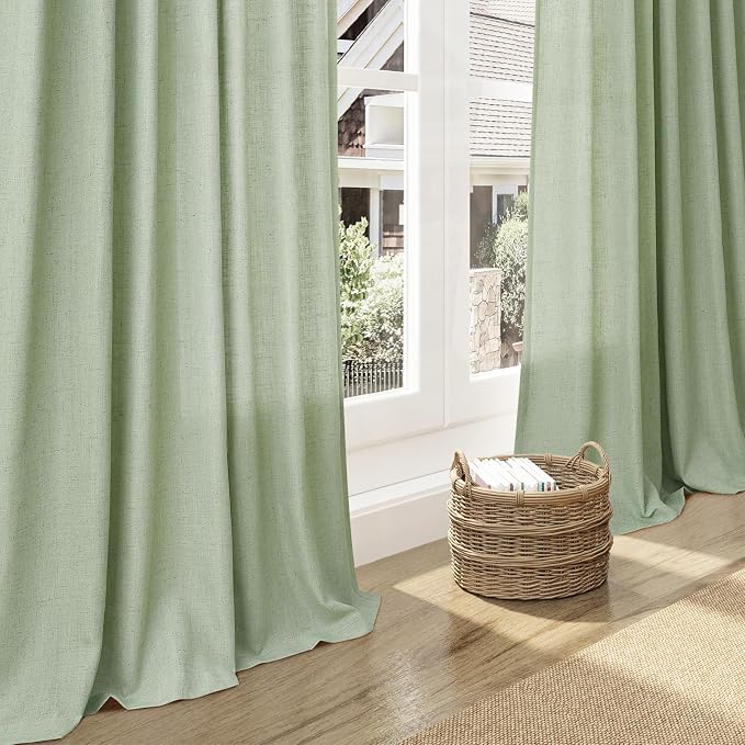 Mist Sage Linen Curtains Semi Sheer 96 Inches Long 2 Panels Set - Image 6