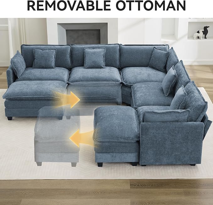 113'' V Shaped Cloud Sectional Sofa, Oversized Deep Seat Couches - Image 7