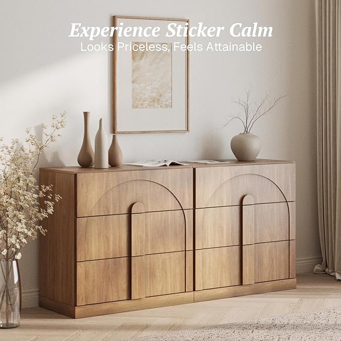 BELLEZE Sideboard Cabinet with 3 Drawers, Large Fluted Sideboard with Storage - Image 4