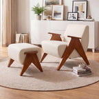 Linen Padded footstools Mid Century Modern Ottoman - Image 5