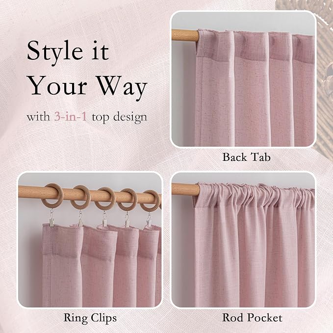 MYSKY HOME Pink Curtains for Girls Bedroom, Semi Sheer Nursery Curtains 63 Inch - Image 4