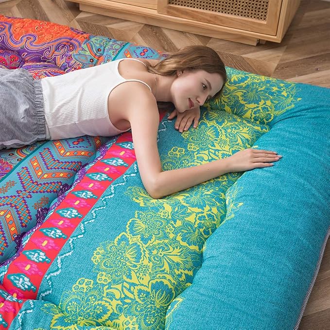 MAXYOYO Bohemian Retro Floor Mattress Boho Floral Style Japanese Futon Tatami - Image 4
