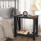 Narrow Side Table with Storage Shelf 2 Tier Wooden Nightstand Bedside Tables - Image 5