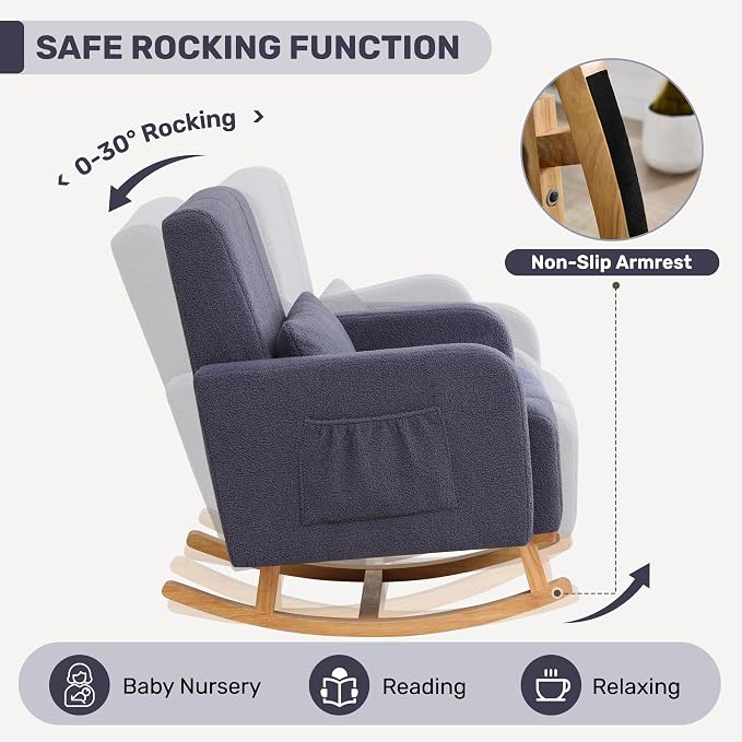HCHAIRH Rocking Chair with Ottoman, Upholstered Glider Rocker with High - Image 4