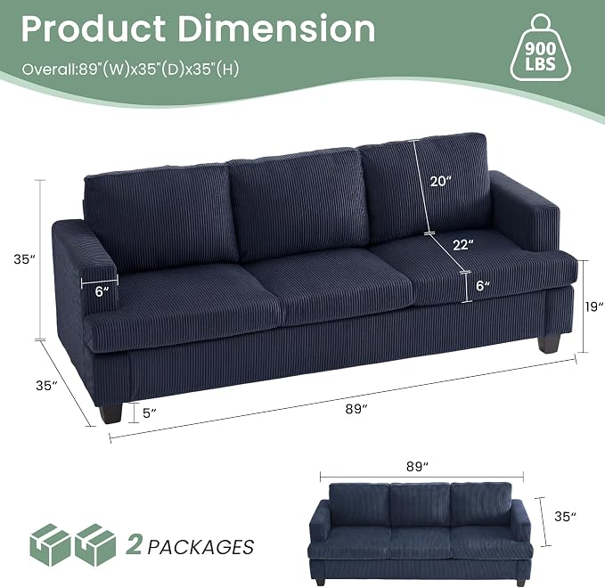 YOUDENOVA Sofa Couch, 3 Piece Set Comfy Sofa, 2 Loveseat & 3 Seater Sofa - Image 3