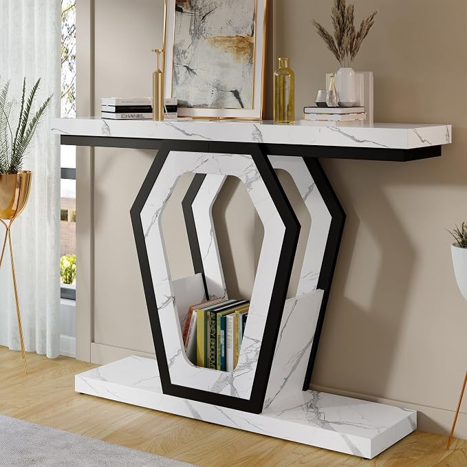 FUSUNBAO 47.3" Console Table, Openwork Bracket Sofa Table, Wood Narrow Entryway - Image 3