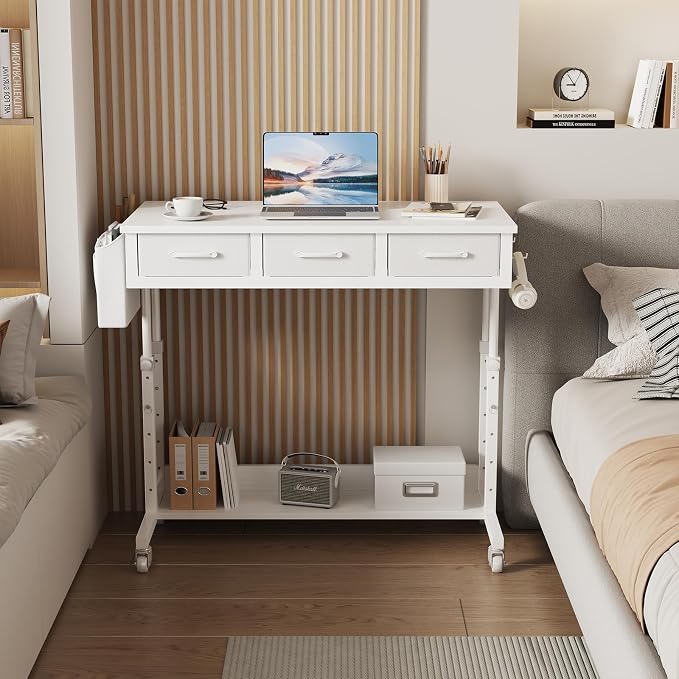 White Portable Rolling Computer Desk - Image 5