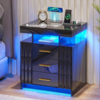 HNEBC LED Nightstand, Smart Bedside Table has Auto Sensor, High Gloss Night by HNEBC