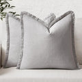 MIULEE Boho Linen Fringe Decorative Throw Pillow Covers Light Grey 20x20 | Set by MIULEE