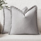 MIULEE Boho Linen Fringe Decorative Throw Pillow Covers Light Grey 20x20 | Set by MIULEE