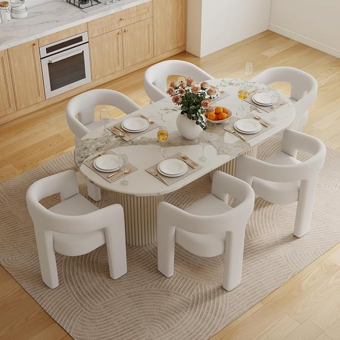 BESTANO Set of 6 Modern PU Leather Upholstered Dining Chairs - Image 3