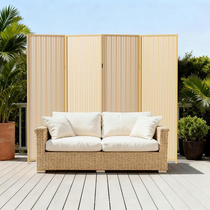 4 Panel Room Divider and Extra Wide Folding Privacy Screen, Bamboo Room Divider - Image 9