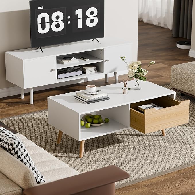 Cozy Castle Modern Coffee Table, Wooden Cocktail Table - Image 5