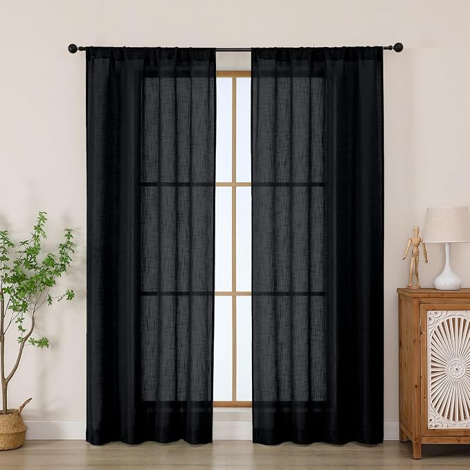 Chyhomenyc Black Semi Sheer Curtains 72 Inch Length 2 Panels Set, Light by Chyhomenyc
