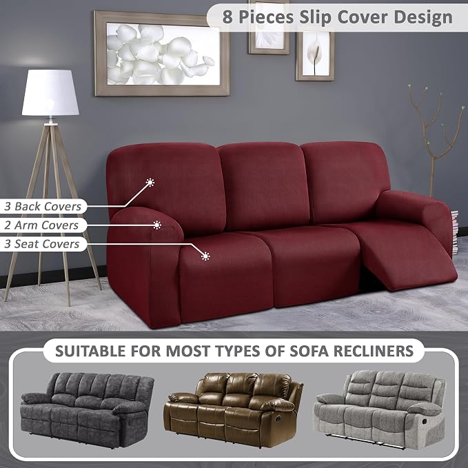 ULTICOR 8-Pieces Recliner Sofa Covers, Yarn Dyed Stretch Reclining Couch Covers - Image 5