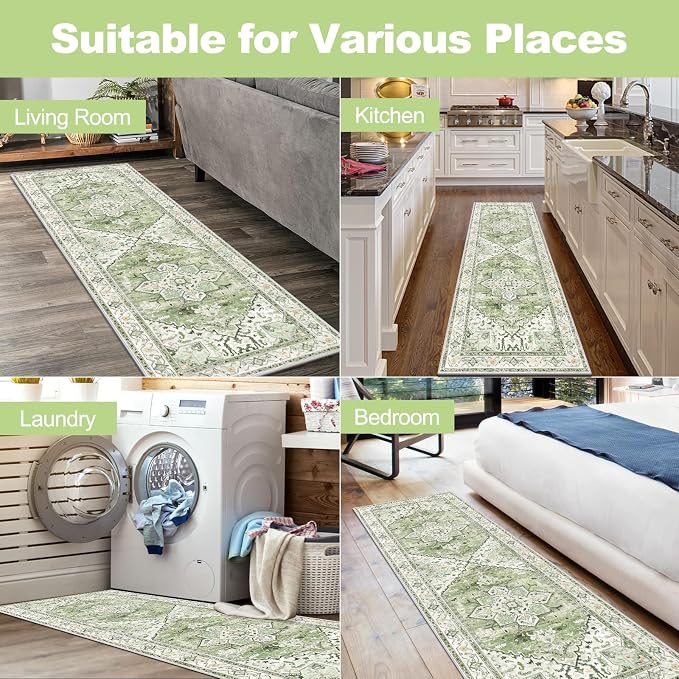 Yamaziot Washable Runner Rug, 2x6 Non-Slip Boho Vintage Hallway Kitchen Rug | - Image 7